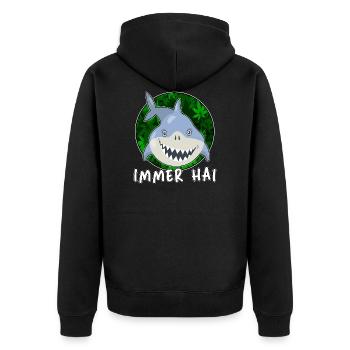 high immer hai cbd thc - Unisex Premium Bio Zip Hoodie - Schwarz - Hinten - Nico (187cm)