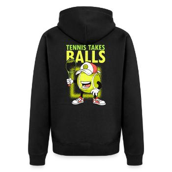 Tennis Takes Balls Funny Tennis Training - Unisex Premium Bio Zip Hoodie - Schwarz - Hinten - Nico (187cm)