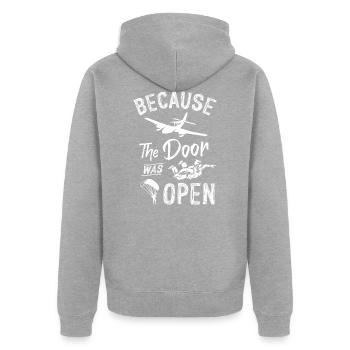 Because The Door was Open - Unisex Premium Bio Zip Hoodie - Grau meliert - Hinten - Nico (187cm)