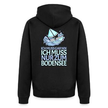 Bodensee - Unisex Premium Bio Zip Hoodie - Schwarz - Hinten - Nico (187cm)