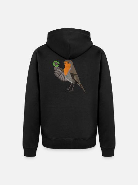 Robin Lucky Klaver vogel tekenen Veel succes - Uniseks Premium bio ziphoodie - zwart