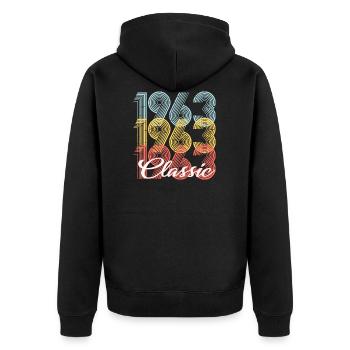 Classic Vintage 59e anniversaire Né en 1963 - Veste à capuche bio Premium Unisexe - noir - Dos - Nico (187cm)