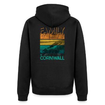 Familienurlaub in Cornwall England Urlaub - Unisex Premium Bio Zip Hoodie - Schwarz - Hinten - Nico (187cm)