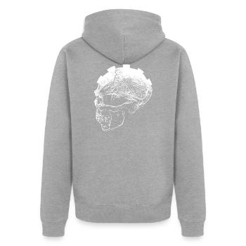 Zahnrad Skull - Unisex Premium Bio Zip Hoodie - Grau meliert - Hinten - Nico (187cm)
