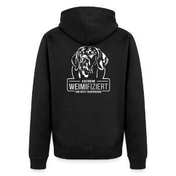 WEIMIFIZIERT Weimaraner Hunde Spruch Wilsigns - Unisex Premium Bio Zip Hoodie - Schwarz - Hinten - Nico (187cm)