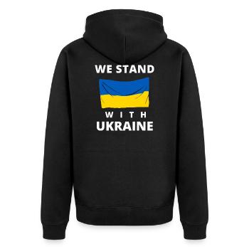 Ukraine Flag. we stand with ukraine - Unisex Premium Organic Zip Hoodie - black - Back - Nico (187cm)