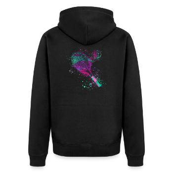 tennis,schläger,ball,graffiti,blau,malerei,bunt - Unisex Premium Bio Zip Hoodie - Schwarz - Hinten - Nico (187cm)