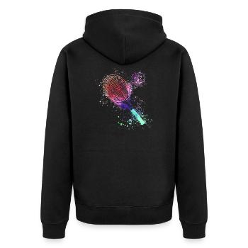 tennis,schläger,ball,graffiti,blau,malerei,bunt - Unisex Premium Bio Zip Hoodie - Schwarz - Hinten - Nico (187cm)