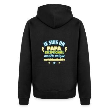 Papa d’exception, Cadeau Fête des Pères Unique - Veste à capuche bio Premium Unisexe - noir - Dos - Nico (187cm)