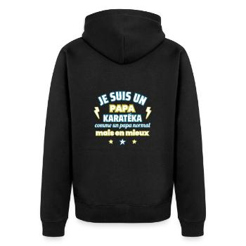 Papa KARATÉKA, cadeau fête des pères,karaté,Humour - Veste à capuche bio Premium Unisexe - noir - Dos - Nico (187cm)
