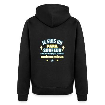 Papa SURFEUR,cadeau fête des pères,Humour, Surf - Veste à capuche bio Premium Unisexe - noir - Dos - Nico (187cm)