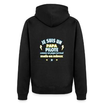 Papa PILOTE,cadeau fête des pères,pilotage,course - Veste à capuche bio Premium Unisexe - noir - Dos - Nico (187cm)