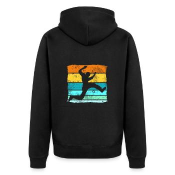 Retro Parkour Läufer Freerunning Parkourläufer - Unisex Premium Bio Zip Hoodie - Schwarz - Hinten - Nico (187cm)