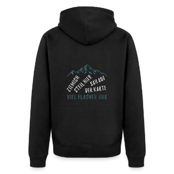 Ziemlich steil hier, sah auf der Karte flacher aus - Unisex Premium Bio Zip Hoodie - Schwarz - Hinten - Nico (187cm)
