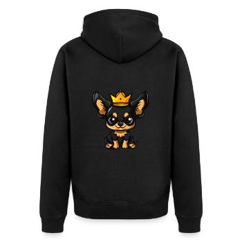 Chihuahua Hunde Comic Krone - Unisex Premium Bio Zip Hoodie - Schwarz - Hinten - Nico (187cm)