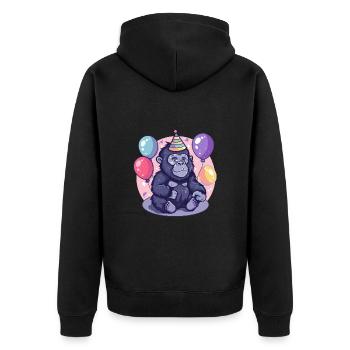 Bande dessinée d’anniversaire de gorille - Veste à capuche bio Premium Unisexe - noir - Dos - Nico (187cm)