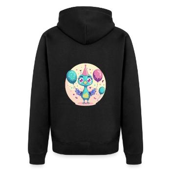 Bande dessinée d’anniversaire de l’oiseau paon - Veste à capuche bio Premium Unisexe - noir - Dos - Nico (187cm)