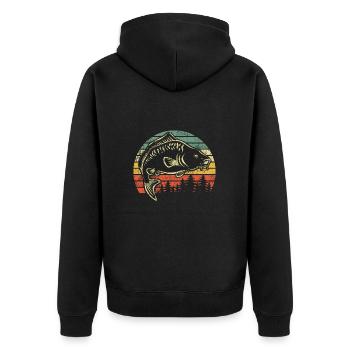 Angler - fishing - carp - vintage - sunset - Unisex Premium Organic Zip Hoodie - black - Back - Nico (187cm)