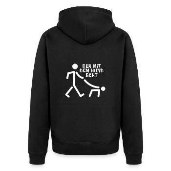 Der mit dem Hund geht - Gassi gehen - Unisex Premium Bio Zip Hoodie - Schwarz - Hinten - Nico (187cm)