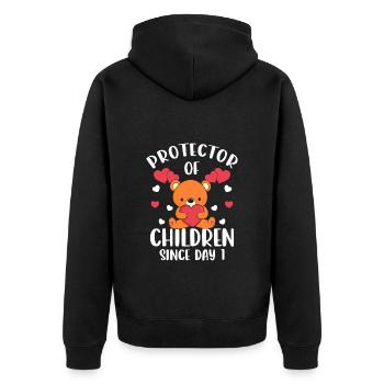 Teddy Offspring Protector - Unisex Premium Organic Zip Hoodie - black - Back - Nico (187cm)