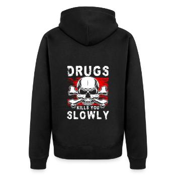 Entzug Clean Marihuana Nikotin - Unisex Premium Bio Zip Hoodie - Schwarz - Hinten - Nico (187cm)