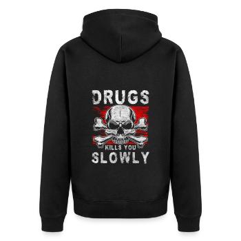 Drogenfrei Abhängig Gesund Joint - Unisex Premium Bio Zip Hoodie - Schwarz - Hinten - Nico (187cm)