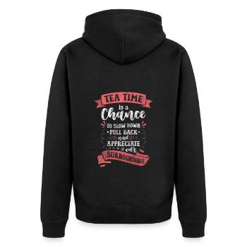 Teeliebhaber Auszeit Teetasse - Unisex Premium Bio Zip Hoodie - Schwarz - Hinten - Nico (187cm)