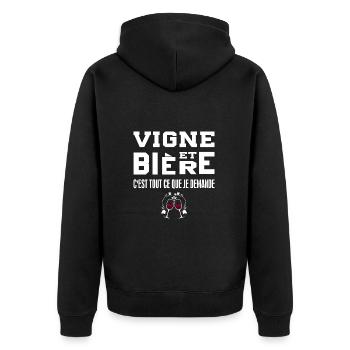 Vigne et bière c'est tout ce que je demande tshirt - Veste à capuche bio Premium Unisexe - noir - Dos - Nico (187cm)