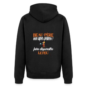 Beau-père t-shirt pompier humoristique métier - Veste à capuche bio Premium Unisexe - noir - Dos - Nico (187cm)