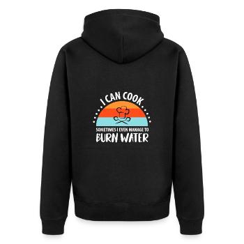 i can cook sometimes i even manage to burn water - Unisex Premium Bio Zip Hoodie - Schwarz - Hinten - Nico (187cm)