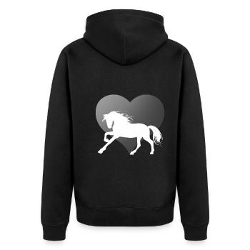 Pferde und Reiten. Reitmode für Pferdefreunde - Unisex Premium Bio Zip Hoodie - Schwarz - Hinten - Nico (187cm)