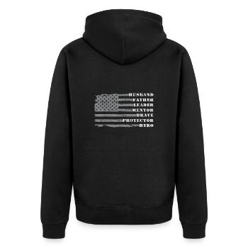 Mann Gottes Ehemann Papa Opa, Geschenk für Papa - Unisex Premium Bio Zip Hoodie - Schwarz - Hinten - Nico (187cm)