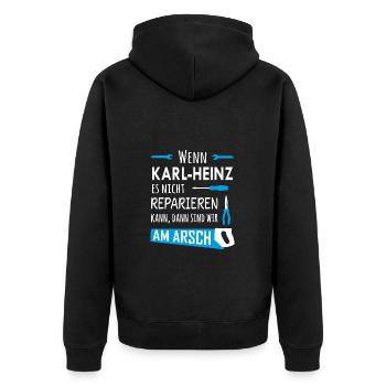 Lustiger Heimwerker und Handwerker Spruch Karl-Hei - Unisex Premium Bio Zip Hoodie - Schwarz - Hinten - Nico (187cm)