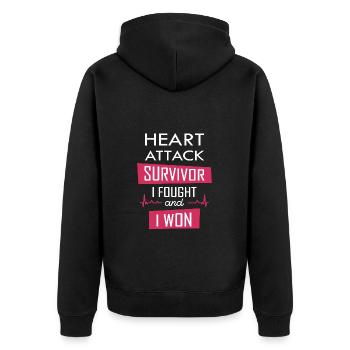 Herzinfarkt Überlebender, Ich kämpfte und gewann - Unisex Premium Bio Zip Hoodie - Schwarz - Hinten - Nico (187cm)