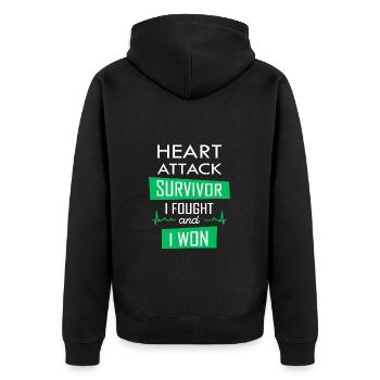 Herzinfarkt Überlebender, Ich kämpfte und gewann - Unisex Premium Bio Zip Hoodie - Schwarz - Hinten - Nico (187cm)