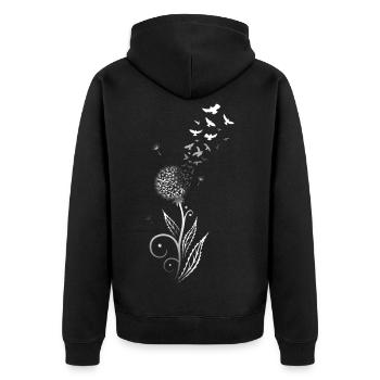 Löwenzahn. Pusteblume mit Vogelschwarm. - Unisex Premium Bio Zip Hoodie - Schwarz - Hinten - Nico (187cm)