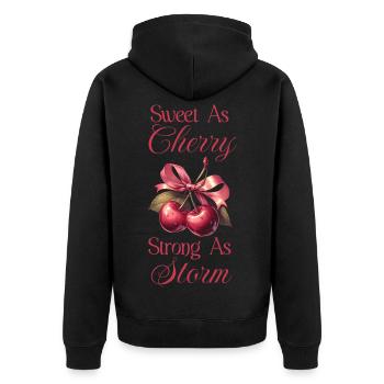 Kirschspruch - Doux comme la cerise fort comme la tempête - Veste à capuche bio Premium Unisexe - noir - Dos - Nico (187cm)