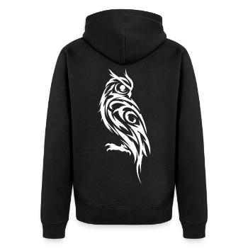 Tribal Eule Schwarzweiß Tattoo - Unisex Premium Bio Zip Hoodie - Schwarz - Hinten - Nico (187cm)