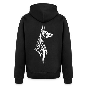 Tribal Dobermann Schwarz Weiß - Unisex Premium Bio Zip Hoodie - Schwarz - Hinten - Nico (187cm)