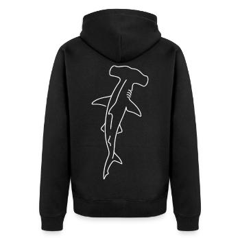 Hammerhai Umriss Linienzeichnung - Unisex Premium Bio Zip Hoodie - Schwarz - Hinten - Nico (187cm)