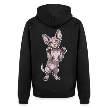 Cute Sphynx Cat Standing Posture Portrait - Unisex Premium Organic Zip Hoodie - black - Back - Nico (187cm)