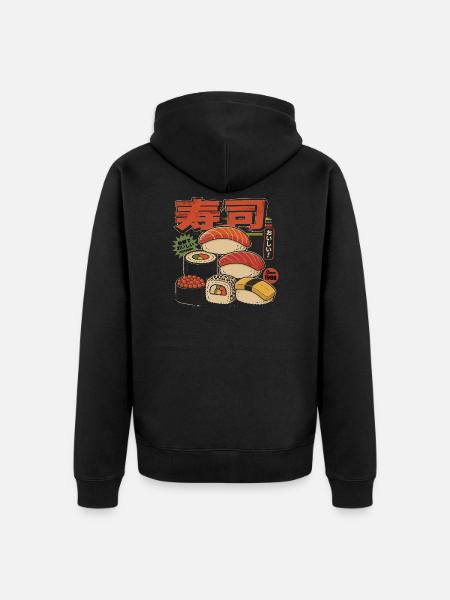 Sushi Retro Japan Style Illustration - Unisex Premium Organic Zip Hoodie - black
