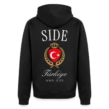 Side Türkei Wappen Krone – Reise Souvenir - Unisex Premium Bio Zip Hoodie - Schwarz - Hinten - Nico (187cm)