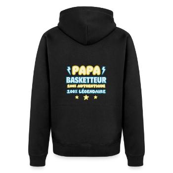 Papa basketteur, cadeau fête des pères,basket - Veste à capuche bio Premium Unisexe - noir - Dos - Nico (187cm)