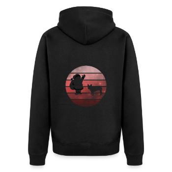 Santa Claus and Frenchie, Dog, Vintage, Retro - Unisex Premium Organic Zip Hoodie - black - Back - Nico (187cm)