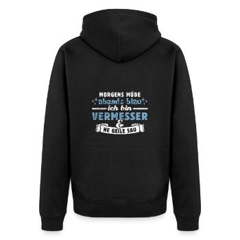Morgens müde, abends blau - Vermesser - Unisex Premium Bio Zip Hoodie - Schwarz - Hinten - Nico (187cm)