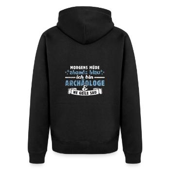 Morgens müde, abends blau - Archäologe - Unisex Premium Bio Zip Hoodie - Schwarz - Hinten - Nico (187cm)