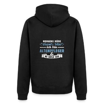 Morgens müde, abends blau - Altenpfleger - Unisex Premium Bio Zip Hoodie - Schwarz - Hinten - Nico (187cm)