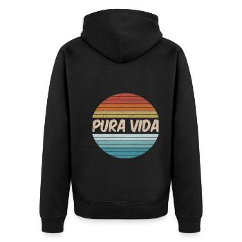 Pura Vida Costa Rica Coucher de soleil 70s 80s Surfeur Été - Veste à capuche bio Premium Unisexe - noir - Dos - Nico (187cm)