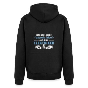 Morgens müde, abends blau - Elektriker - Unisex Premium Bio Zip Hoodie - Schwarz - Hinten - Nico (187cm)